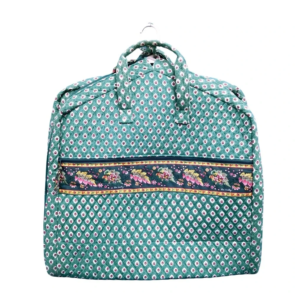 Vera Bradley Vtg Quilted‎ Garment Bag Green Floral Diamond Travel Luggage Vacay